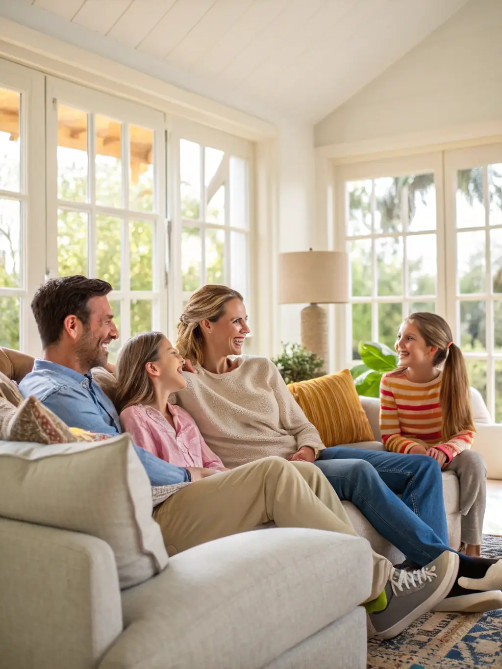 A family enjoying the even warmth of underfloor heating in their living room in Murcia, Spain, highlighting the comfort it provides.