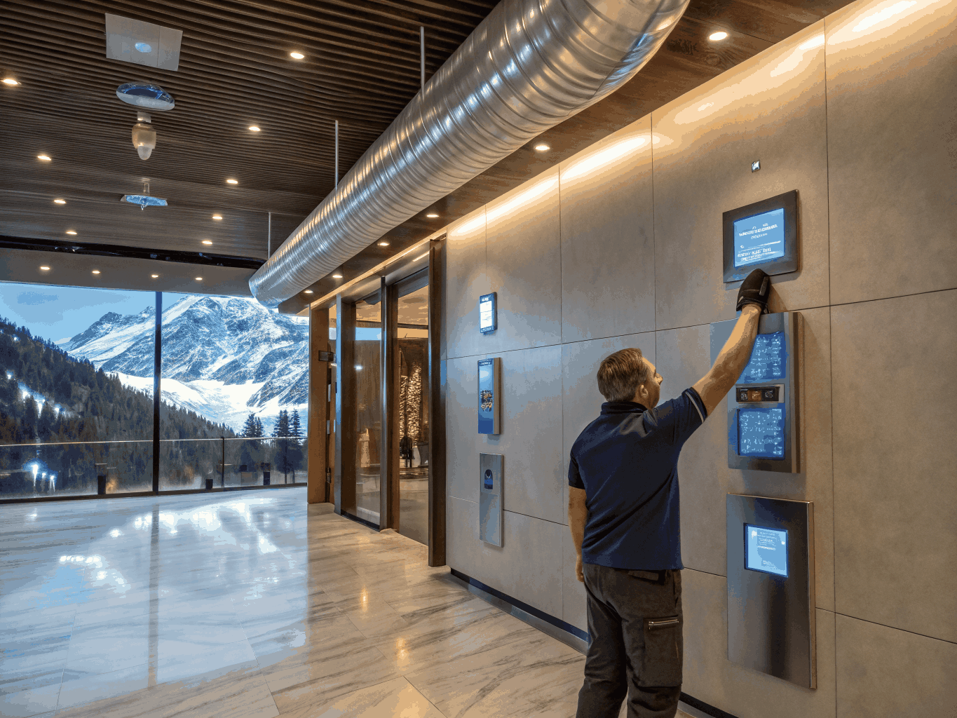 Instalación de aerotermia en edificio moderno
