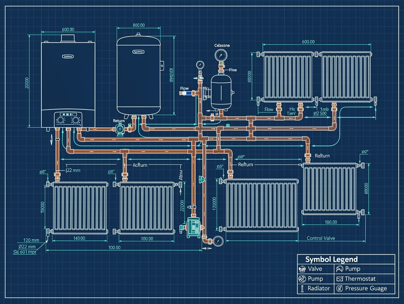 Plano técnico de distribución de suelo radiante