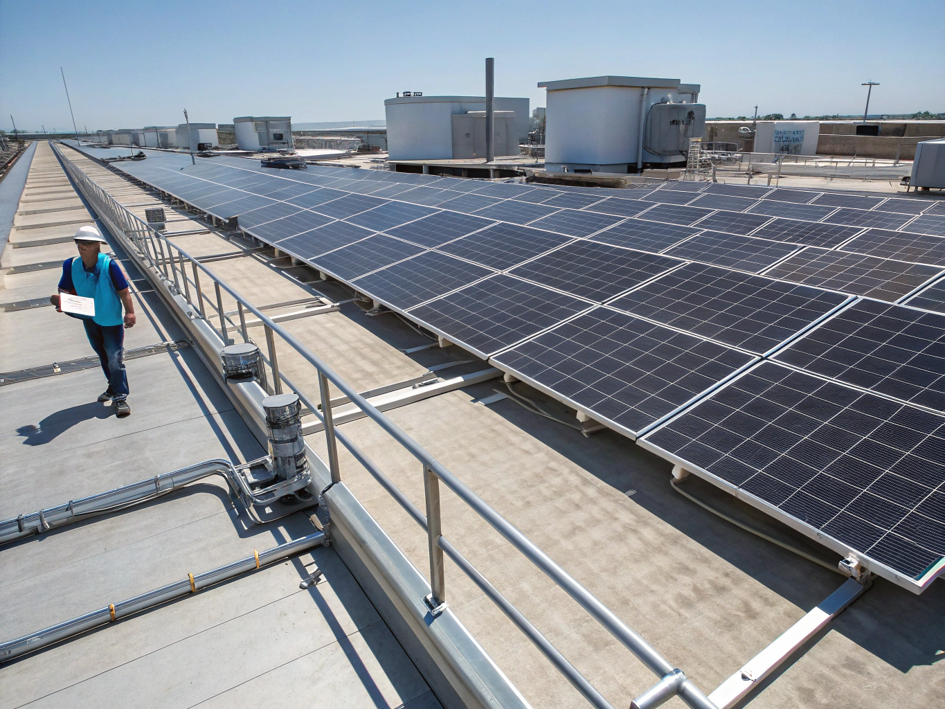 Instalación de paneles solares térmicos en tejado moderno