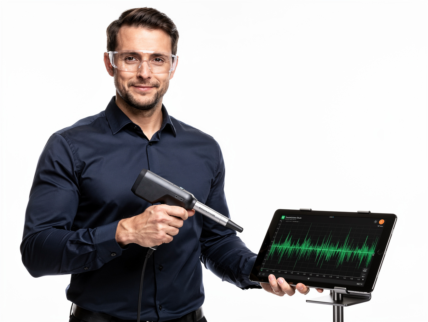 Ingeniero utilizando equipo de detección acústica profesional
