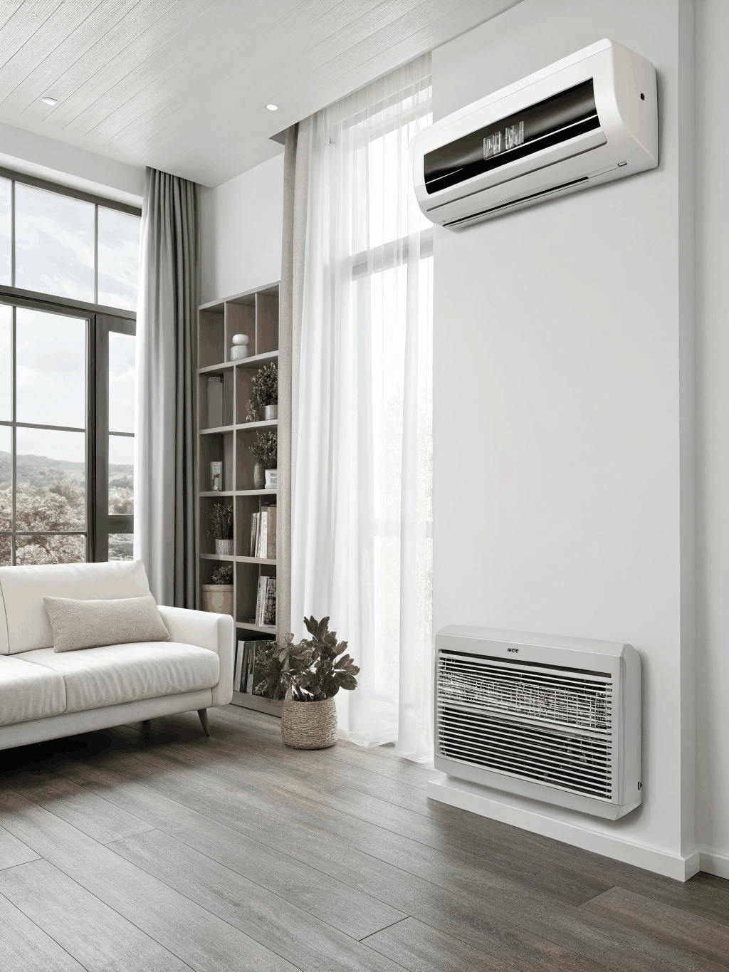 Unidad de aire acondicionado split instalada en una vivienda moderna