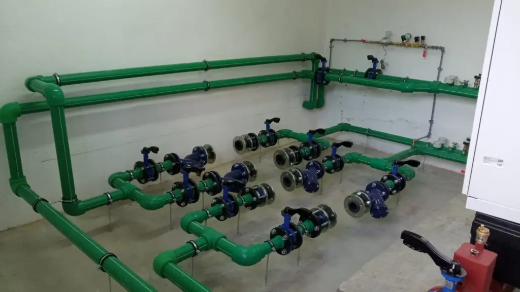 Valve manifold and pipework in a plant room